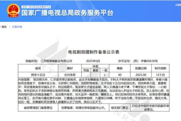荣立通 马伯庸《两京十五日》剧集备案