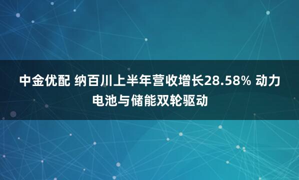 中金优配 纳百川上半年营收增长28.58% 动力电池与储能双轮驱动